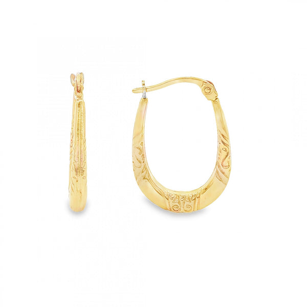 9ct Yellow Gold Graduated Patterned Hoop Earrings - 16x24x3mm