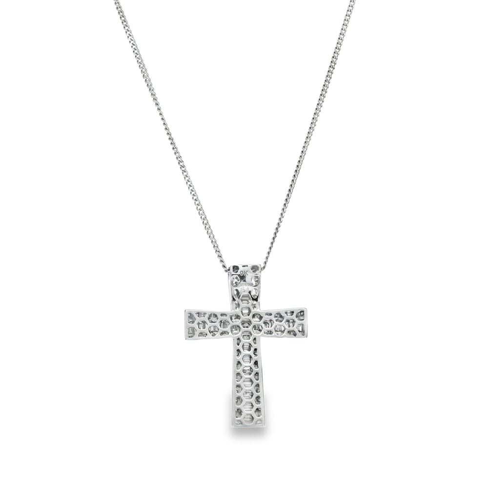 9ct White Gold Diamond Cross Pendant & Necklace - 18" - 1.98ct