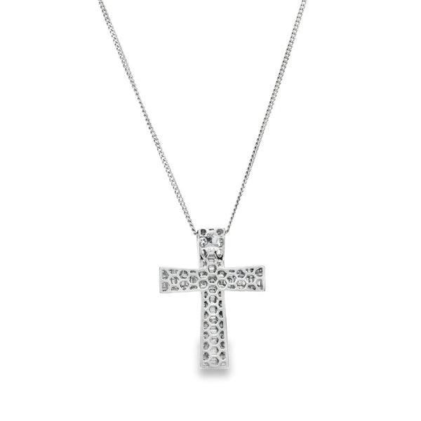 9ct White Gold Diamond Cross Pendant & Necklace - 18" - 1.98ct