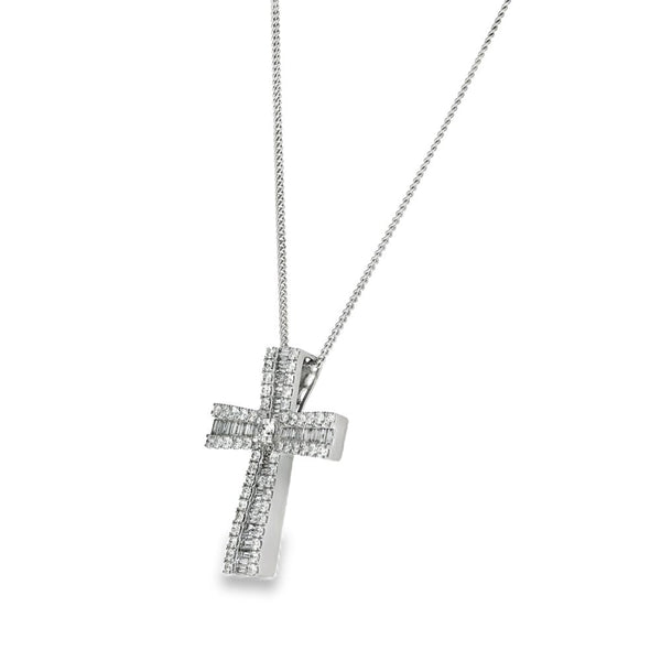 9ct White Gold Diamond Cross Pendant & Necklace - 18" - 1.98ct