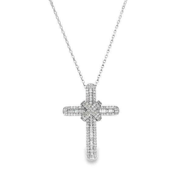9ct White Gold Diamond Cross Pendant & Necklace - 20" - 3.15ct