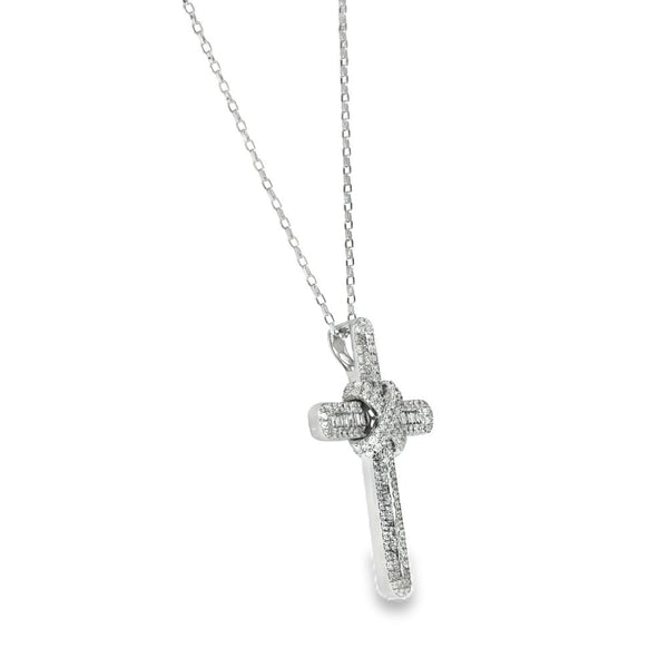 9ct White Gold Diamond Cross Pendant & Necklace - 20" - 3.15ct