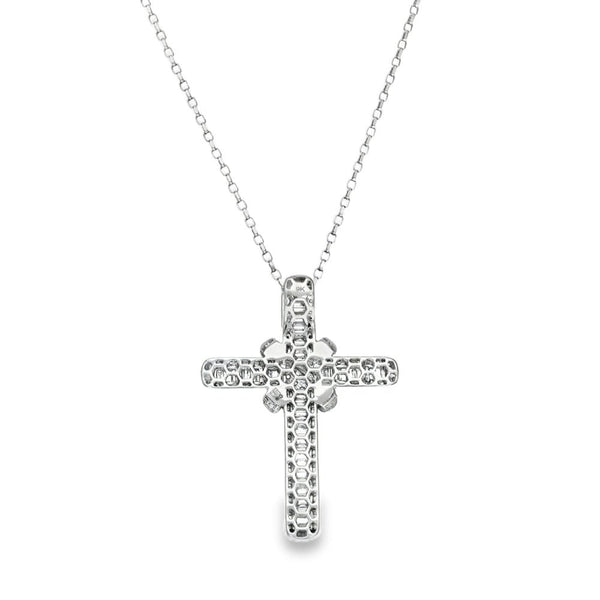 9ct White Gold Diamond Cross Pendant & Necklace - 20" - 3.15ct