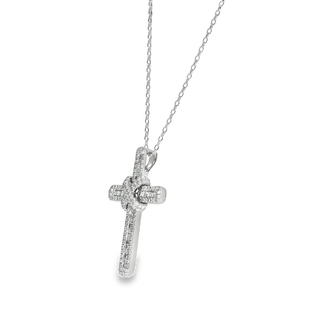 9ct White Gold Diamond Cross Pendant & Necklace - 20" - 3.15ct
