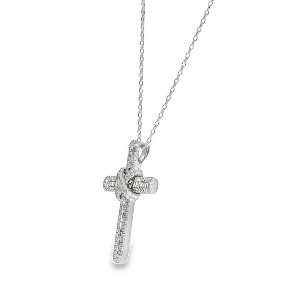 9ct White Gold Diamond Cross Pendant & Necklace - 20" - 3.15ct