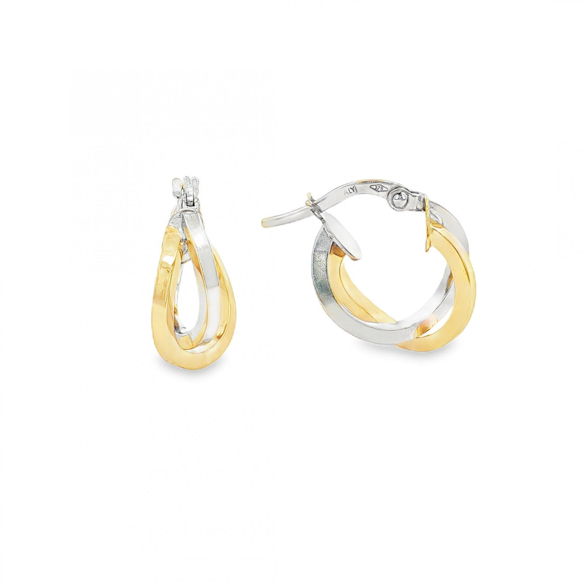 9ct Yellow & White Gold Double Twist Hoop Earrings - 18x17x7mm