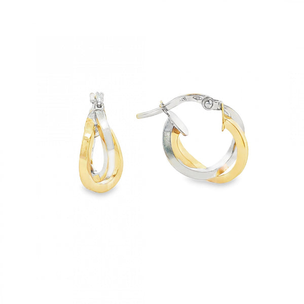 9ct Yellow & White Gold Double Twist Hoop Earrings - 18x17x7mm
