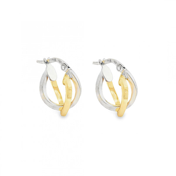 9ct Yellow & White Gold Double Twist Hoop Earrings - 18x17x7mm