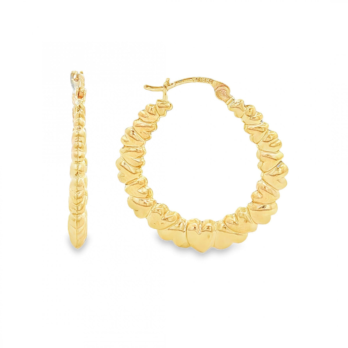 9ct Yellow Gold Graduated Heart Hoop Earrings - 24x28x3mm - 1.6g
