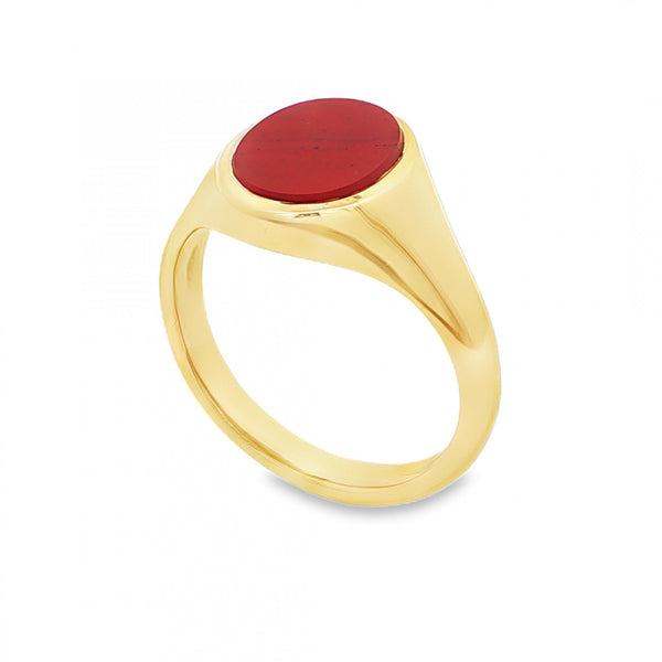 9ct Yellow Gold Oval Carnelian Signet Ring - Size S - 13mm