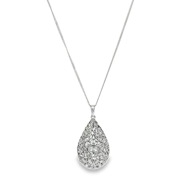 9ct White Gold Diamond Pear Cluster Pendant & Necklace - 2.00ct