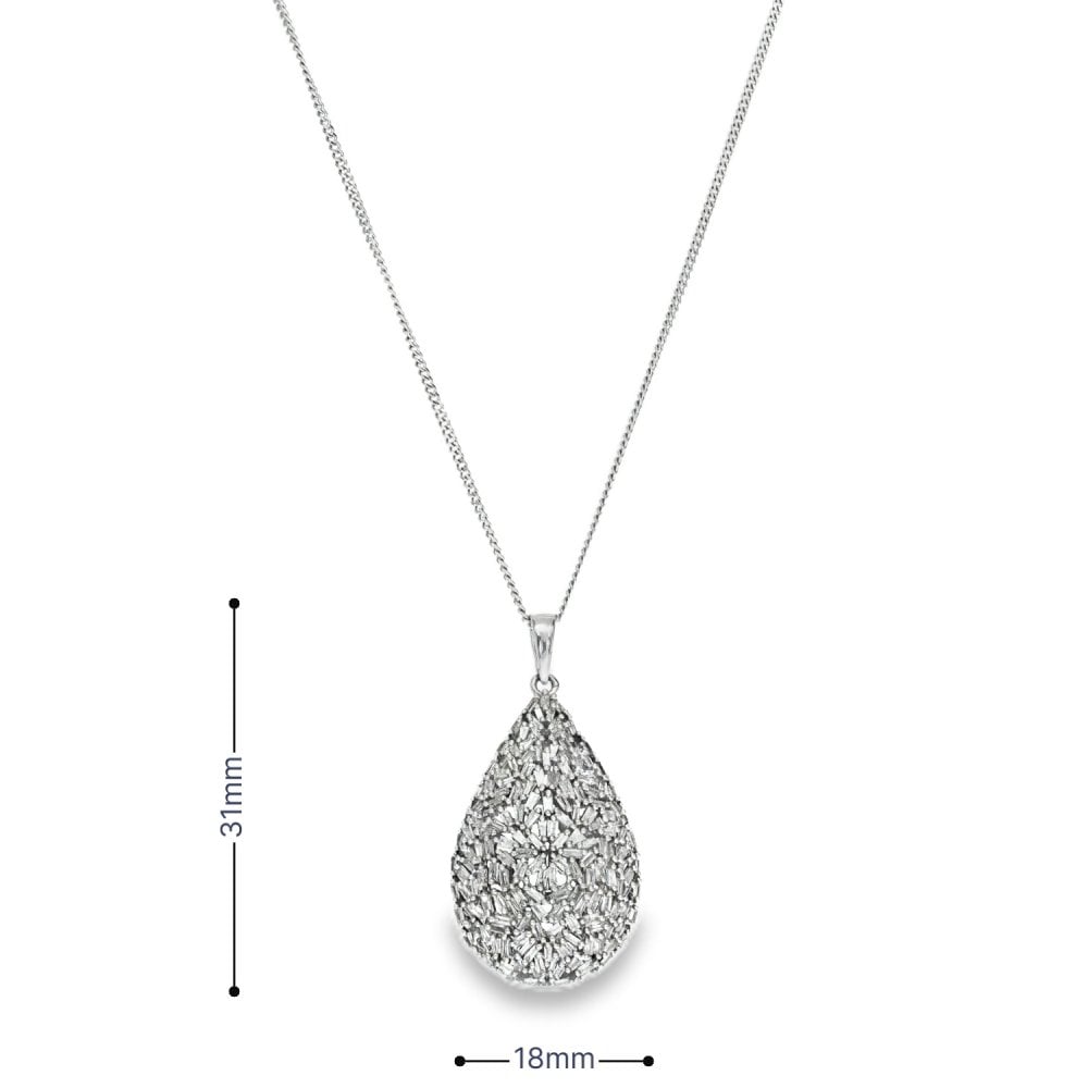 9ct White Gold Diamond Pear Cluster Pendant & Necklace - 2.00ct