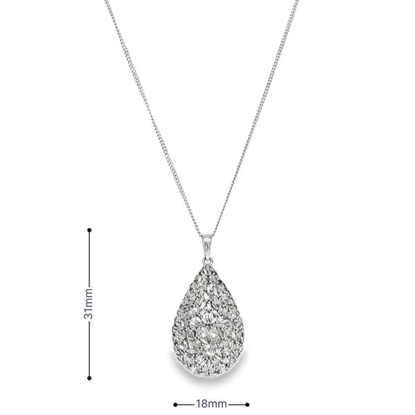 9ct White Gold Diamond Pear Cluster Pendant & Necklace - 2.00ct