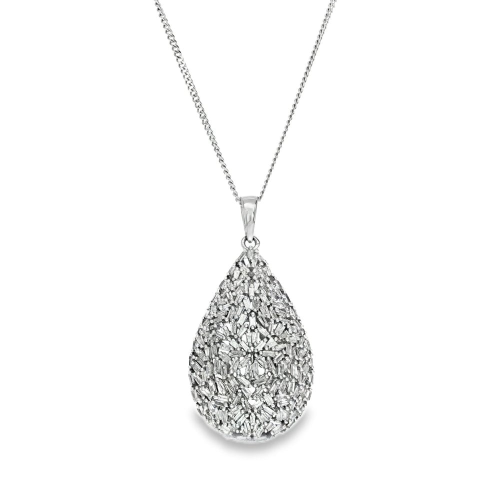 9ct White Gold Diamond Pear Cluster Pendant & Necklace - 2.00ct