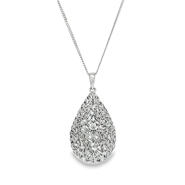 9ct White Gold Diamond Pear Cluster Pendant & Necklace - 2.00ct