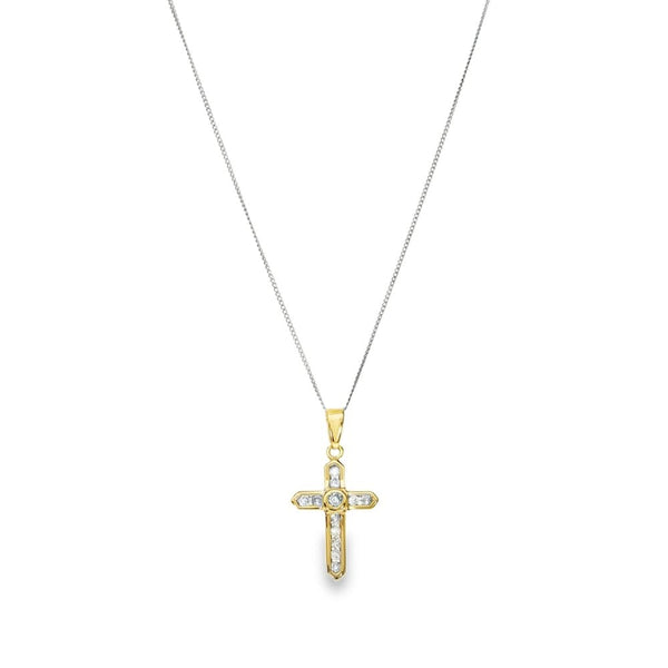 9ct Yellow & White Gold Diamond Cross Pendant & Necklace -0.37ct