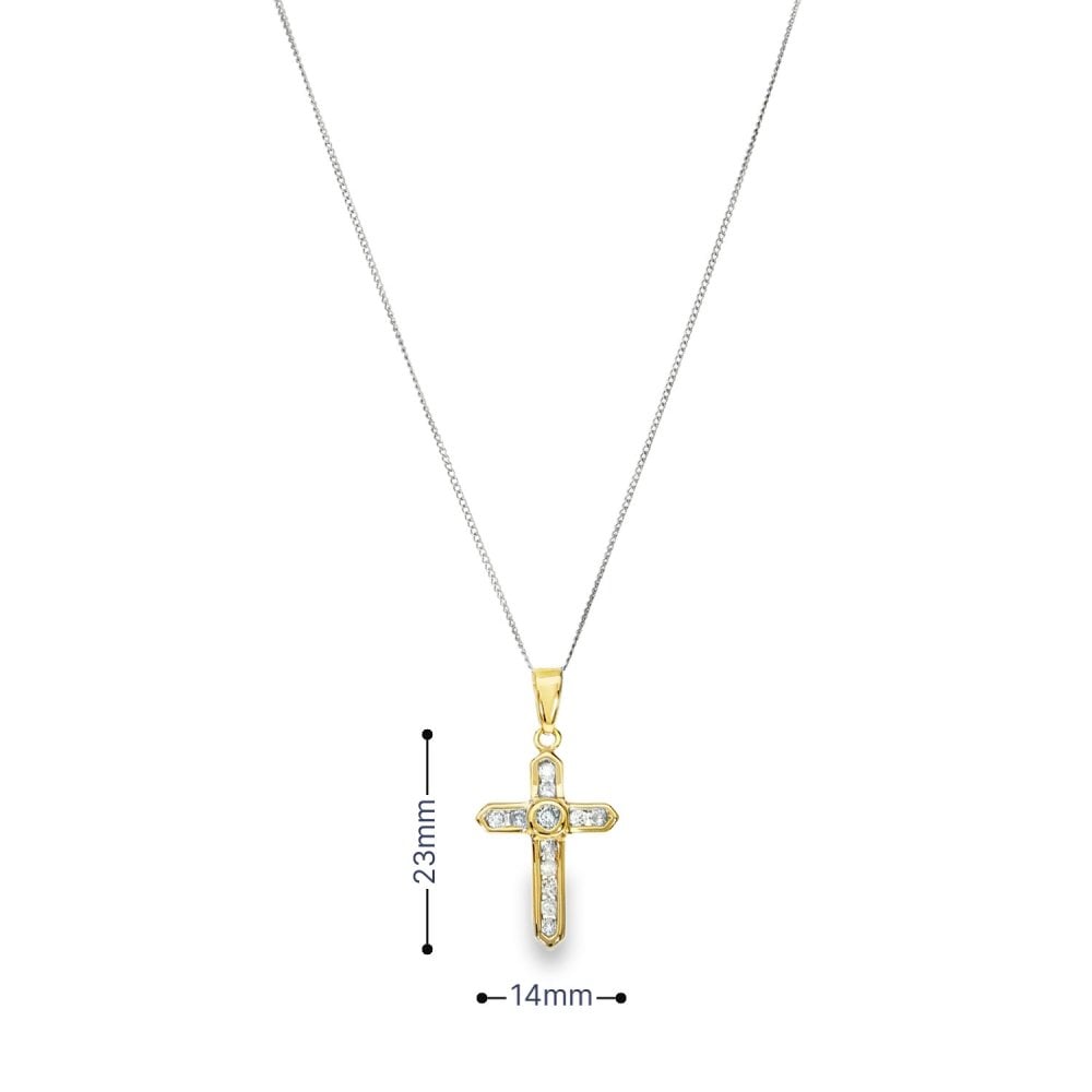 9ct Yellow & White Gold Diamond Cross Pendant & Necklace -0.37ct