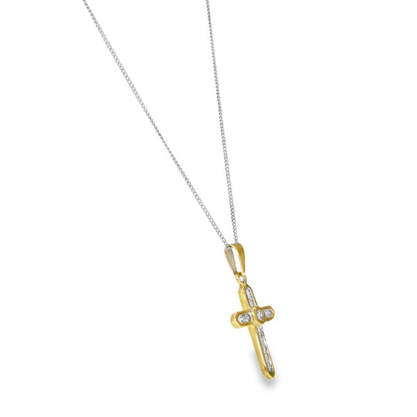 9ct Yellow & White Gold Diamond Cross Pendant & Necklace -0.37ct