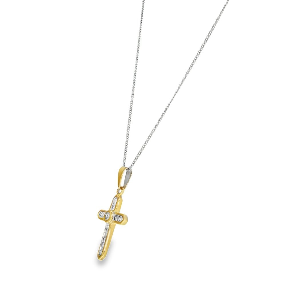 9ct Yellow & White Gold Diamond Cross Pendant & Necklace -0.37ct
