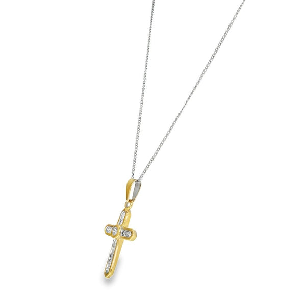 9ct Yellow & White Gold Diamond Cross Pendant & Necklace -0.37ct