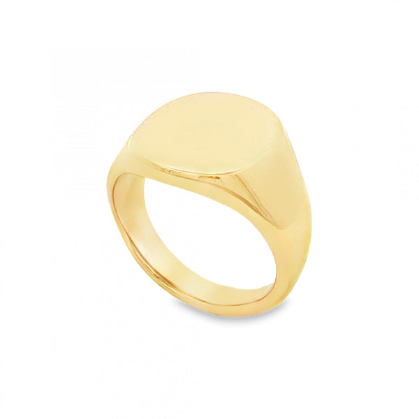 9ct Yellow Gold Plain Oval Signet Ring - Size K - 14mm
