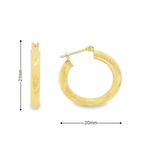 9ct Yellow Gold Patterned Twist Hoop Earrings - 20x21x3mm - 2.3g
