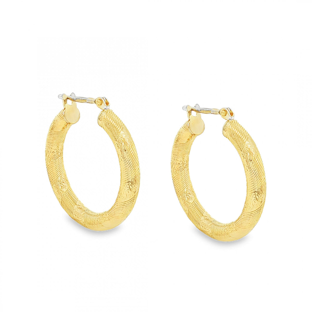 9ct Yellow Gold Patterned Twist Hoop Earrings - 20x21x3mm - 2.3g