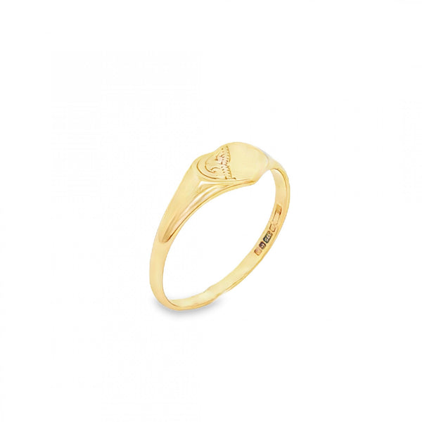 9ct Yellow Gold Heart Pinky Signet Ring - Size G½ - 6mm