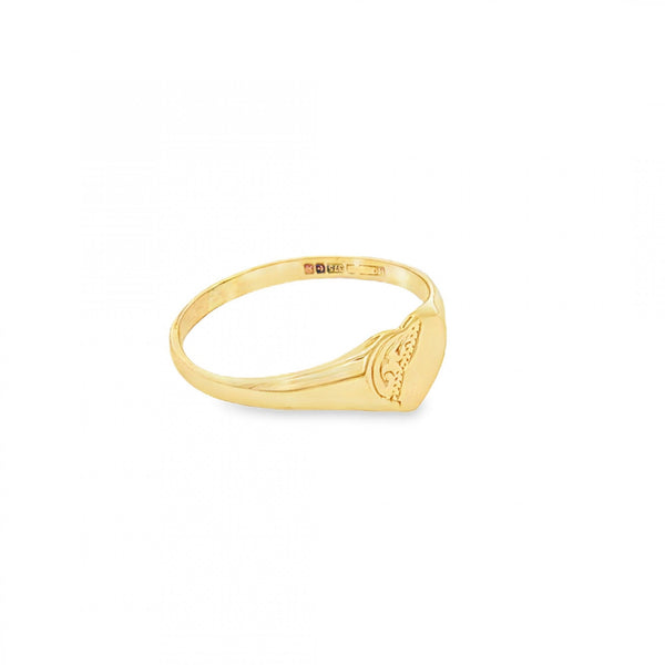 9ct Yellow Gold Heart Pinky Signet Ring - Size G½ - 6mm