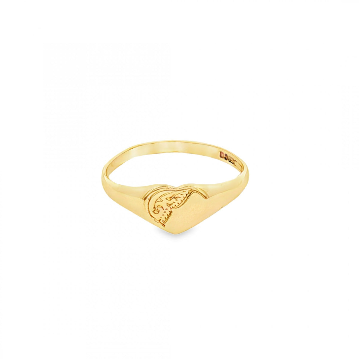 9ct Yellow Gold Heart Pinky Signet Ring - Size G½ - 6mm