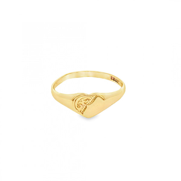 9ct Yellow Gold Heart Pinky Signet Ring - Size G½ - 6mm