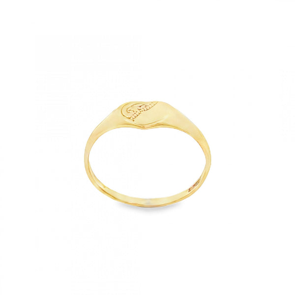 9ct Yellow Gold Heart Pinky Signet Ring - Size G½ - 6mm