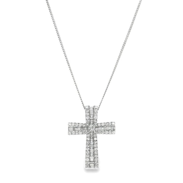9ct White Gold Diamond Cross Pendant & Necklace - 18" - 1.98ct
