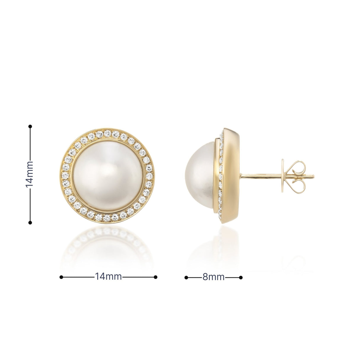 9ct Yellow Gold Pearl & Diamond Halo Stud Earrings - 0.37ct