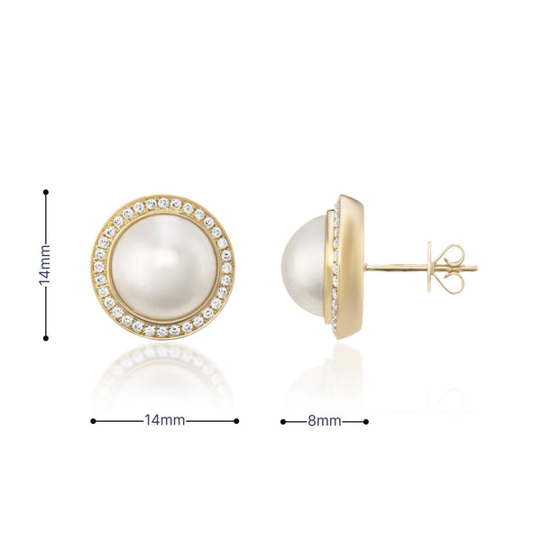 9ct Yellow Gold Pearl & Diamond Halo Stud Earrings - 0.37ct