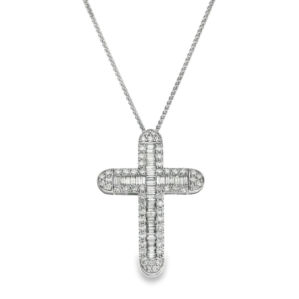 9ct White Gold Large Diamond Cross Pendant & Necklace - 5.37ct