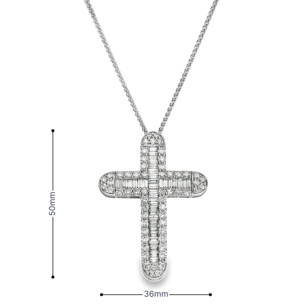 9ct White Gold Large Diamond Cross Pendant & Necklace - 5.37ct