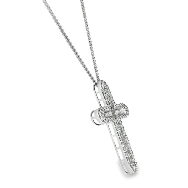 9ct White Gold Large Diamond Cross Pendant & Necklace - 5.37ct