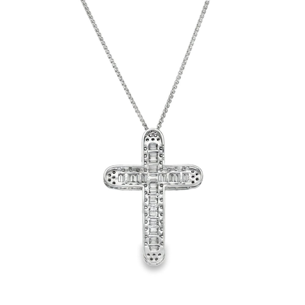 9ct White Gold Large Diamond Cross Pendant & Necklace - 5.37ct
