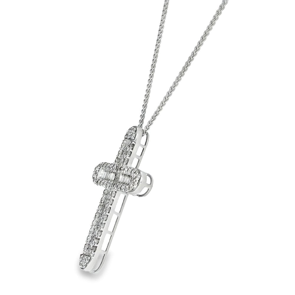 9ct White Gold Large Diamond Cross Pendant & Necklace - 5.37ct
