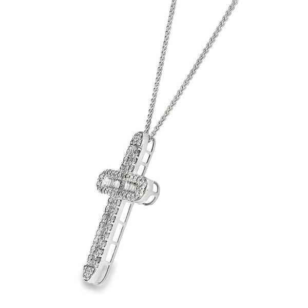9ct White Gold Large Diamond Cross Pendant & Necklace - 5.37ct