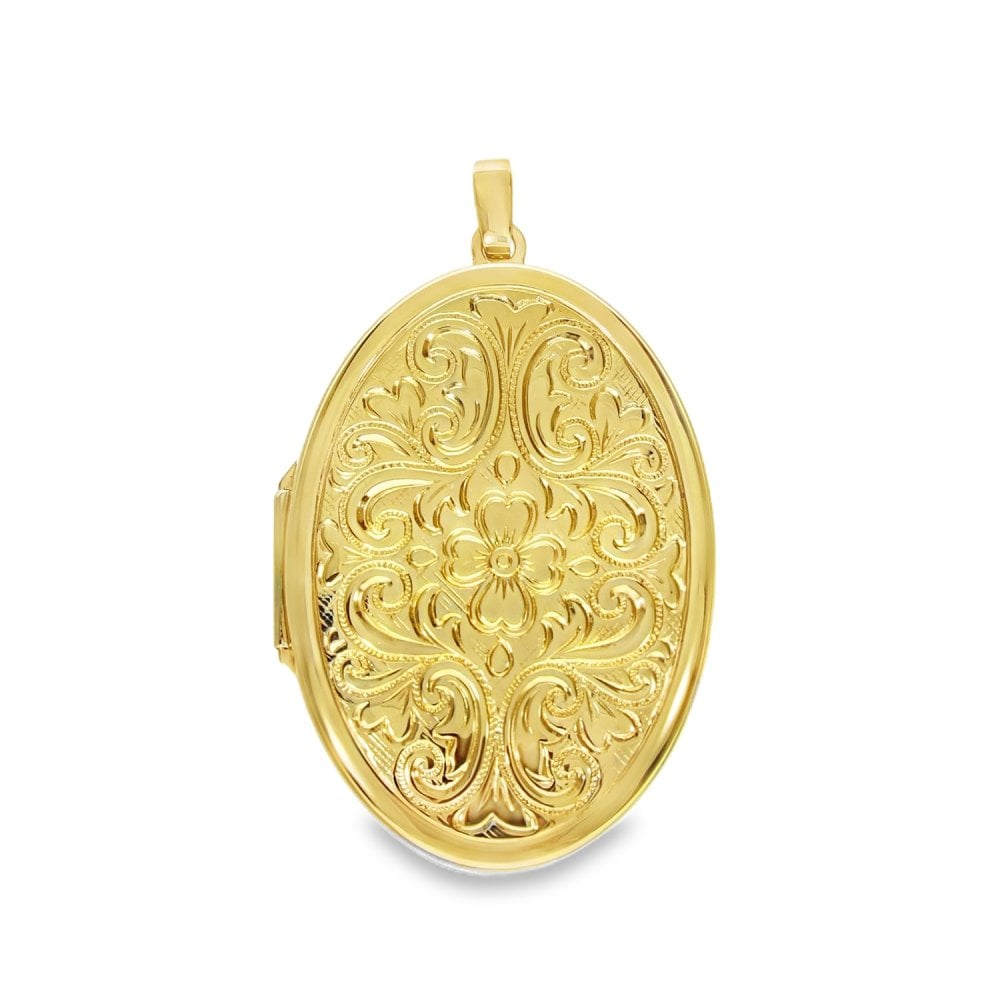 9ct Yellow Gold Floral & Feather Oval Locket - 27x41x7mm - 6.6g