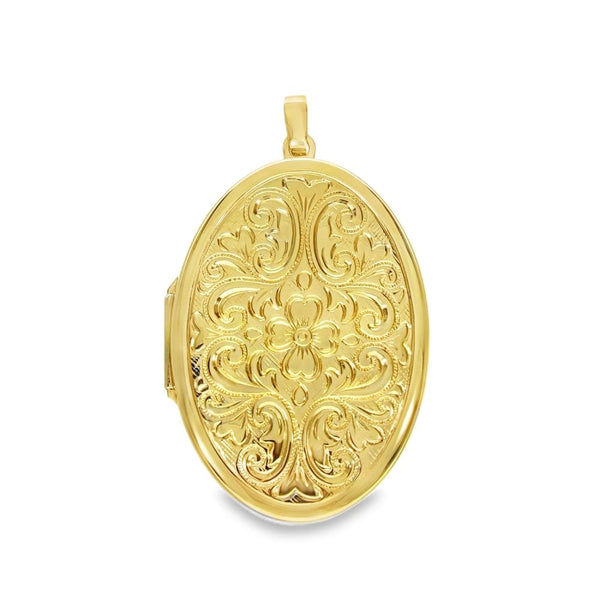 9ct Yellow Gold Floral & Feather Oval Locket - 27x41x7mm - 6.6g
