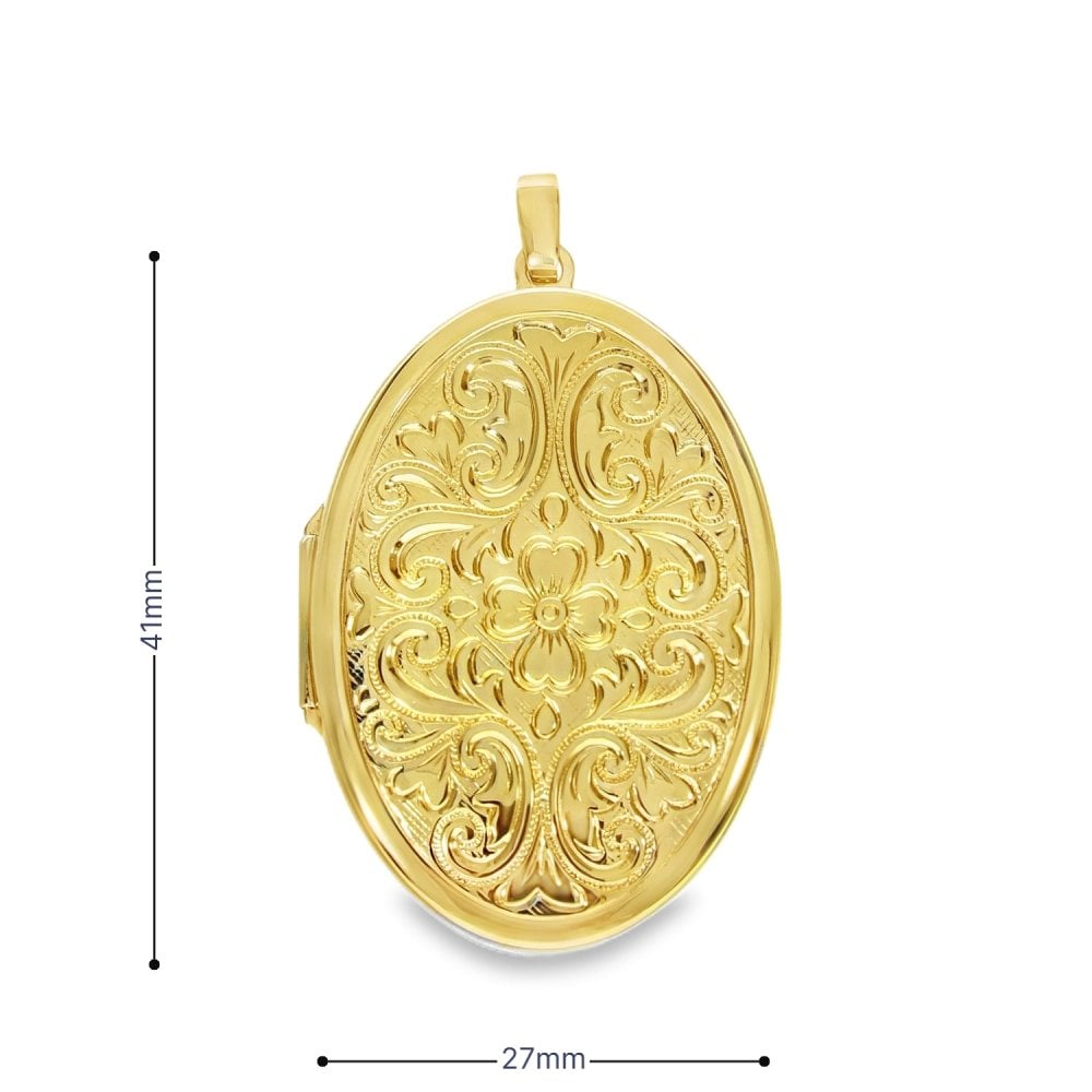 9ct Yellow Gold Floral & Feather Oval Locket - 27x41x7mm - 6.6g