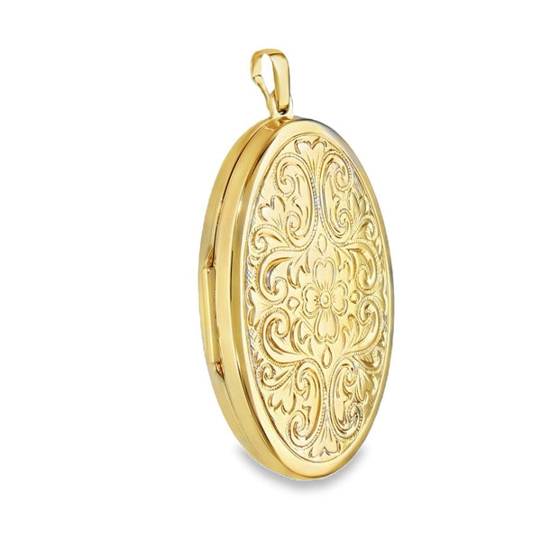 9ct Yellow Gold Floral & Feather Oval Locket - 27x41x7mm - 6.6g