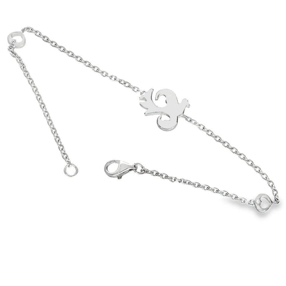 18ct White Gold Diamond Love & Peace Bracelet - 7.5" - 5.3g