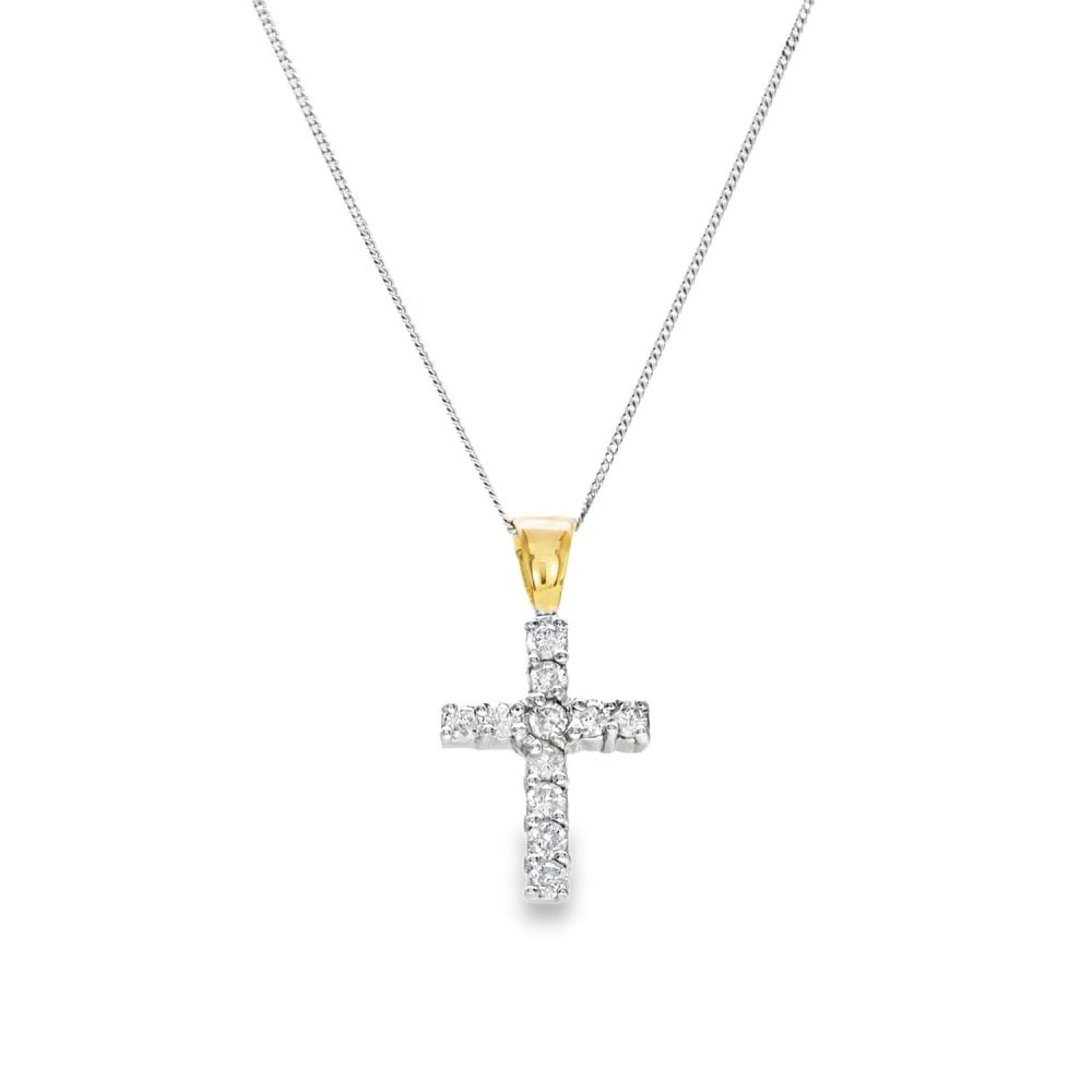 9ct White Gold Diamond Cross Pendant & Necklace - 18" - 0.55ct
