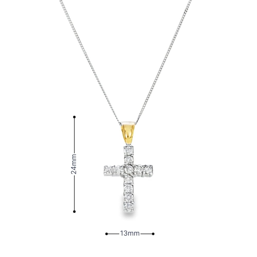 9ct White Gold Diamond Cross Pendant & Necklace - 18" - 0.55ct