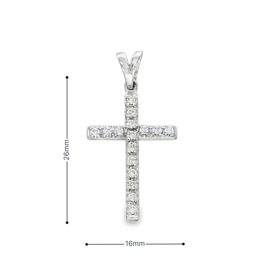 18ct White Gold Diamond Cross Pendant - 16x26x3mm - 0.24ct