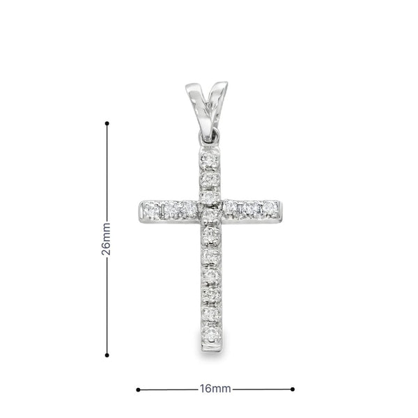 18ct White Gold Diamond Cross Pendant - 16x26x3mm - 0.24ct